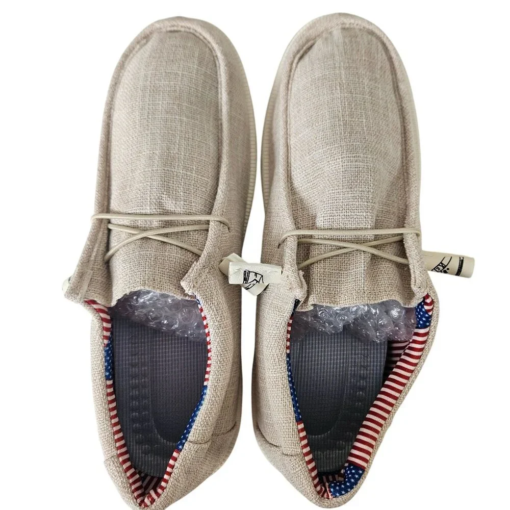Mens Casual Slip-On Loafers Boat Shoes Size 10/44 Size Linen Blend Upper